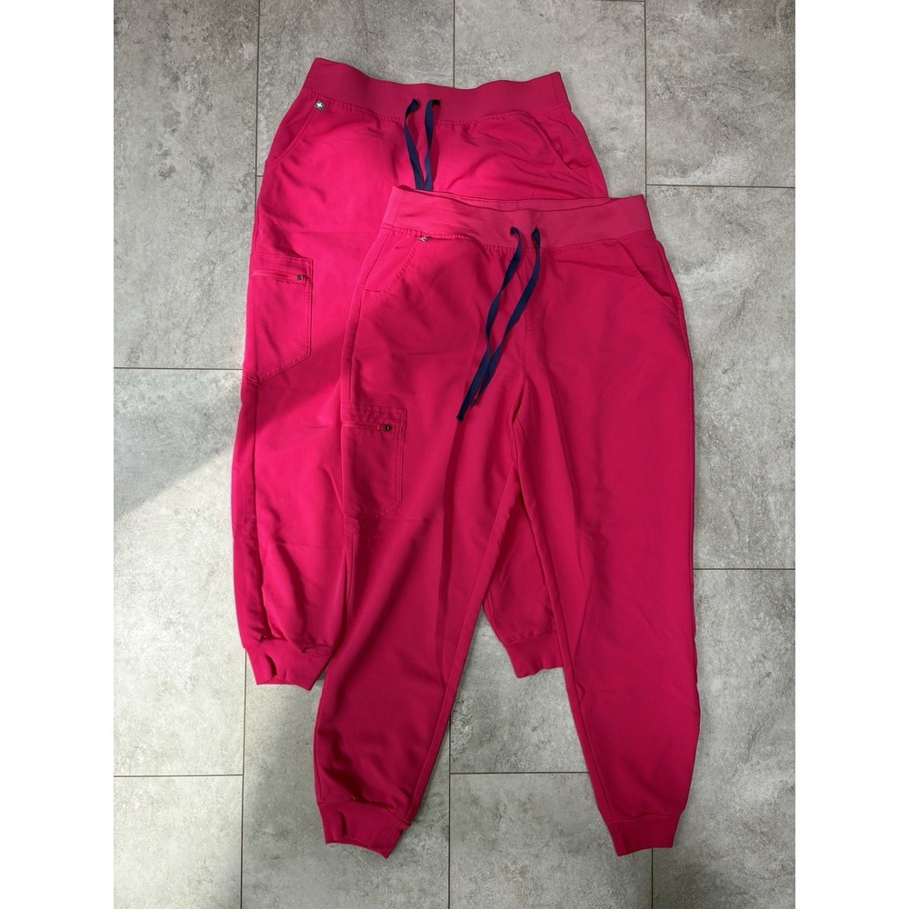 2 FIGS Zamora Jogger Scrub Pants Women's Large Pink Medical Nurse Uniform Lot